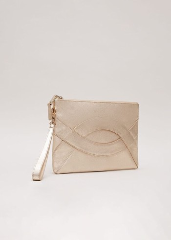 Phase Eight Leather Crossover Detail Bags Gold Australia | LN5806432